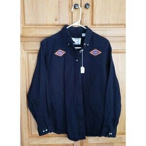 Crazy Cowgirl Womens Size L Black Western Ranch Shirt Embroidered Motif NEW